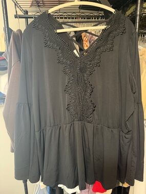 Maurices Black Lace-Trim Peasant Blouse